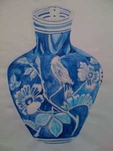 Antique British etched glass vase in watercolour